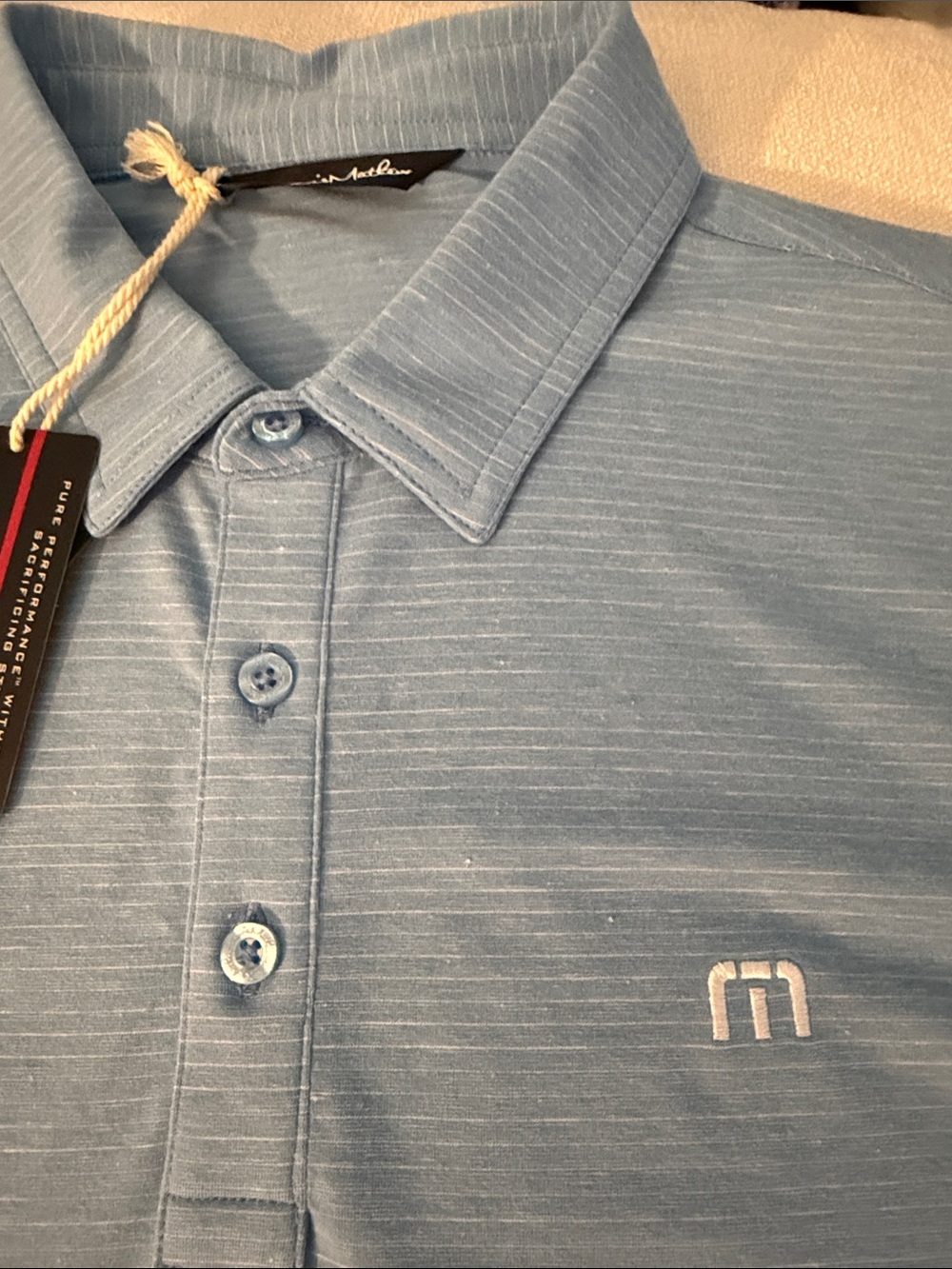 NWT Travis Mathew Sky Blue Striped Performance Polo - Picture 3 of 4